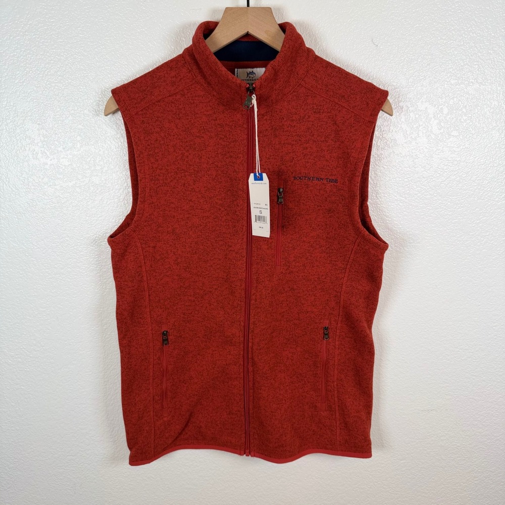 Southern Tide Mens Terracotta Heather Fleece Full Zip Vest Style 3123 Small NWT